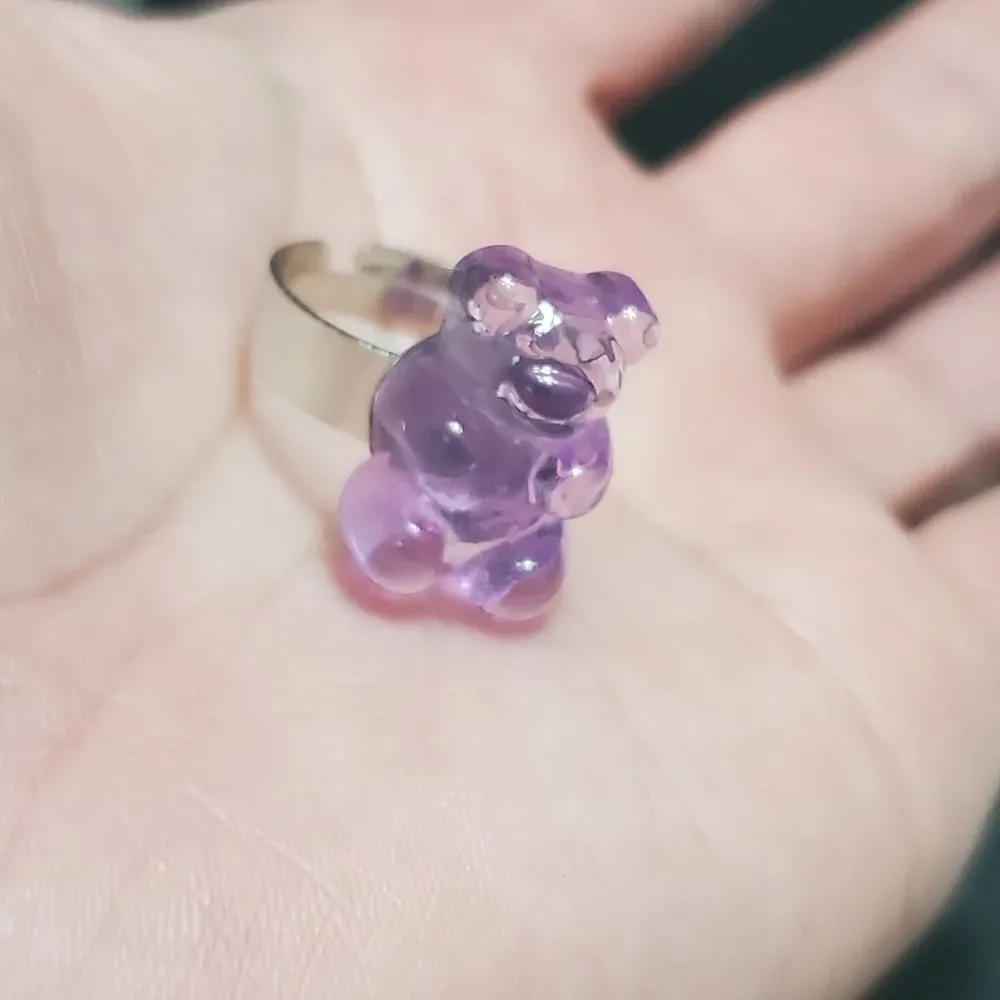 Silver tone purple gummy bear ring